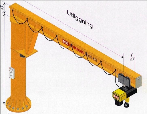 Kolom Tetap 8m Panjang Cantilever Arm Jib Crane Berdiri Bebas 3.2 Ton